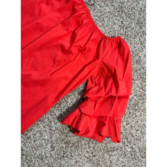 NWOT - ZARA WOMAN shirt, size Medium, puffy sleeves, crisp material, Red/Orange - Picture 7 of 8